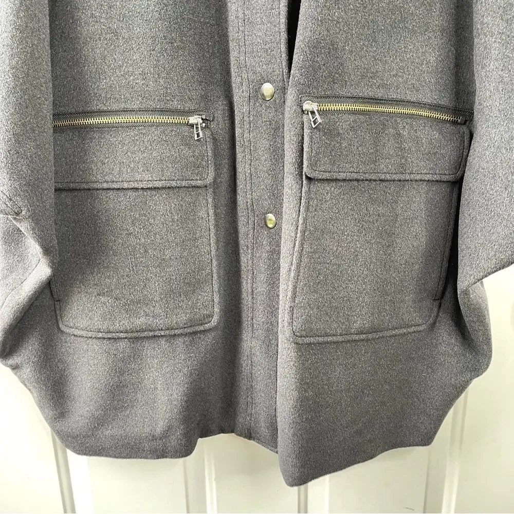 Leith Wool Charcoal Grey Short Sleeve Oversized Jacket Size M/L - Picture 4 of 9